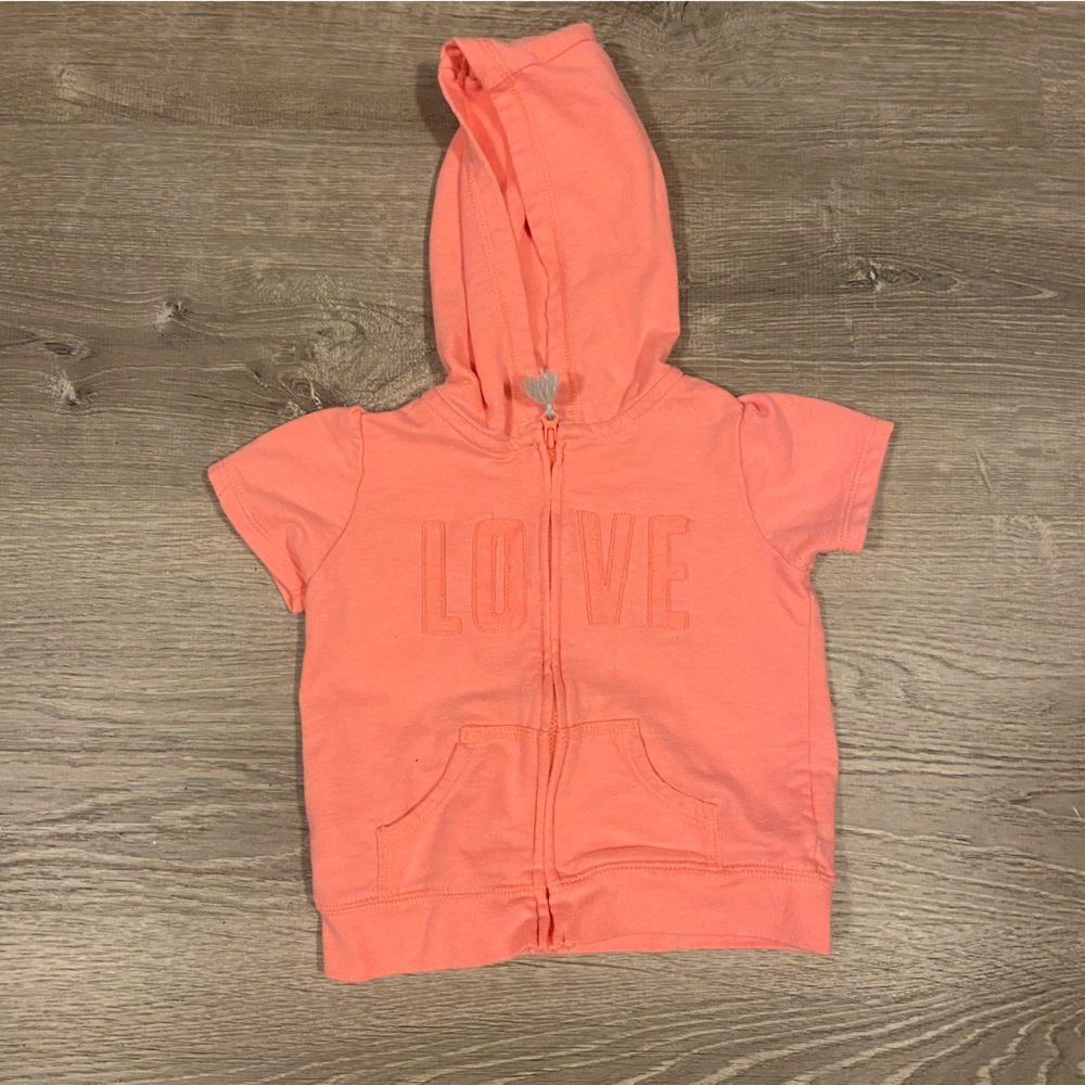 Carters LOVE coral hooded zipper shirt sleeve sweatshirt size 18M EUC